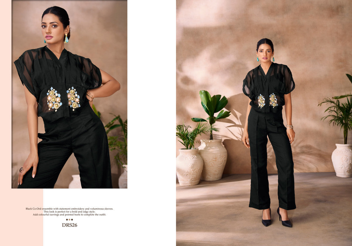 Image of Vibrant Lime Black Co-Ord Set with Embroidery from Lehera Fashions