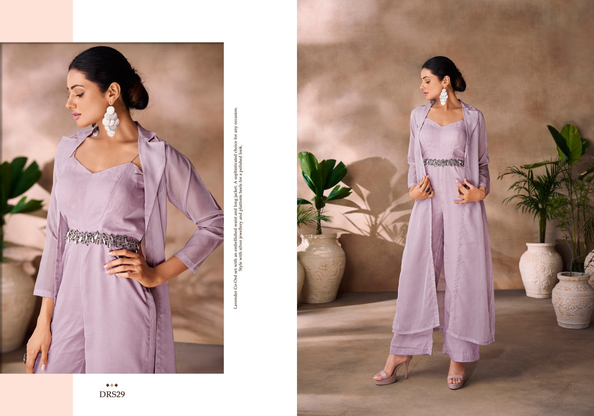 Image of Lavender Co-Ord set with Sheer Top and Floral Embroidery from Lehera Fashions