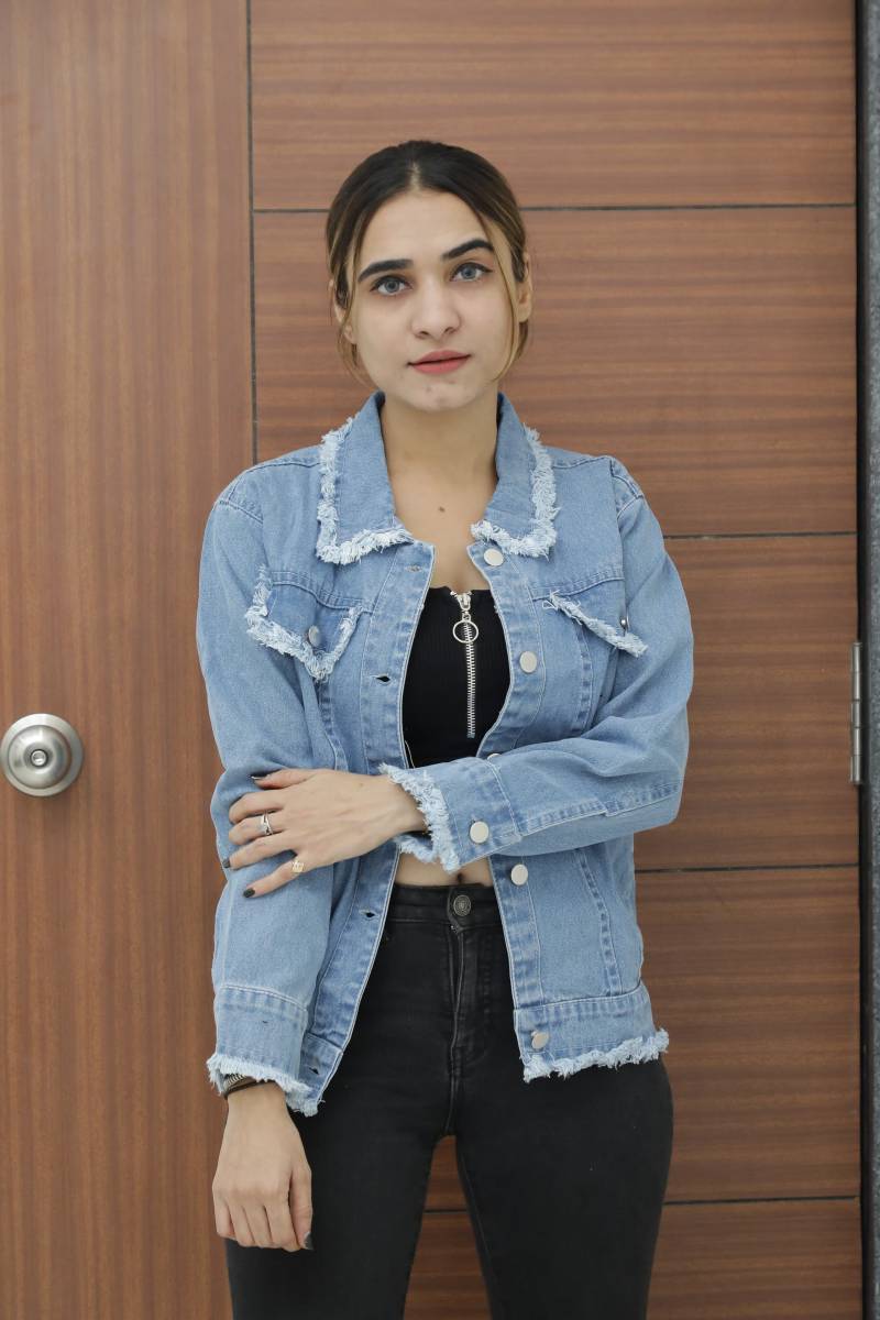 Image of Distressed Blue Denim Jacket for Women from Lehera Fashions
