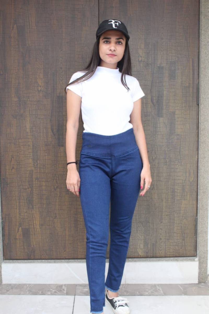 Image of High-Waist Stretchable Navy Blue Jeggings for Women from Lehera Fashions