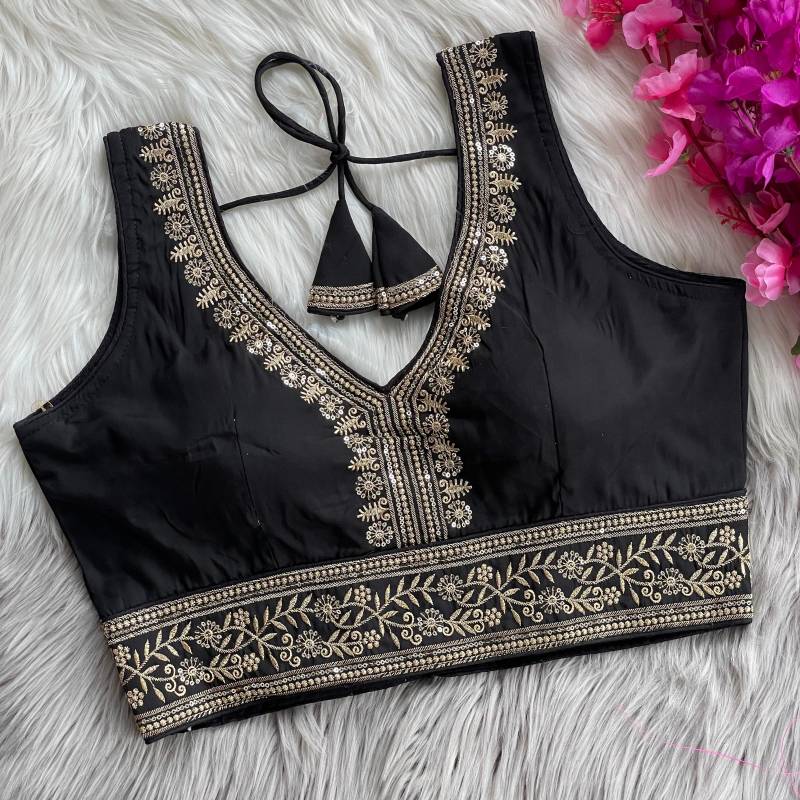 Image of Elegant Black Embroidered Blouse – Designer Fancy Ethnic Wear from Lehera Fashions