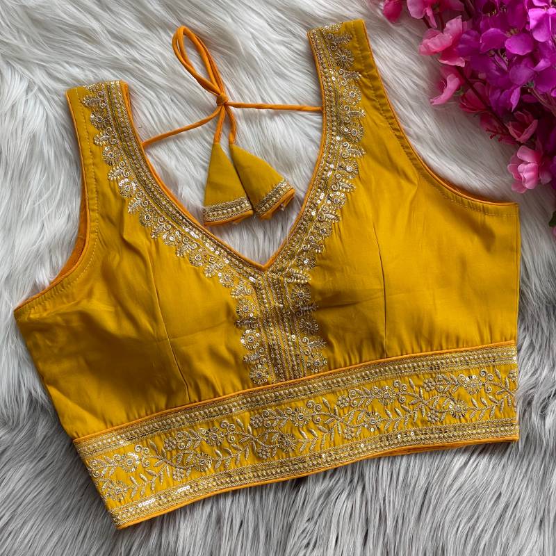 Image of Elegant Mustard Yellow Embroidered Blouse – Designer Fancy Ethnic Wear from Lehera Fashions