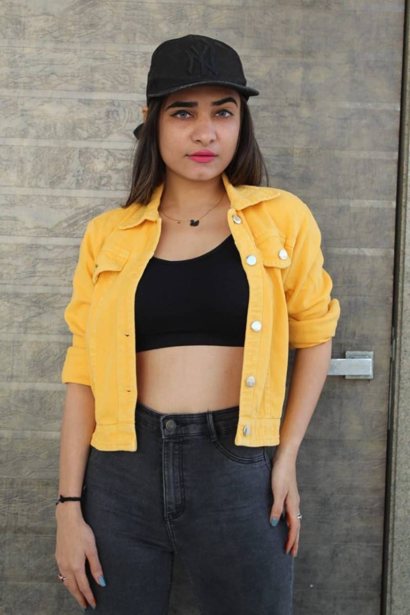Image of Bright Yellow Cropped Denim Jacket for Women from Lehera Fashions