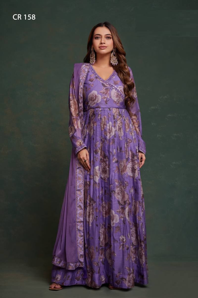 Image of Kiara Kurti Purple Zari Georgette Gown with Dupatta – Elegant Floral Anarkali from Lehera Fashions