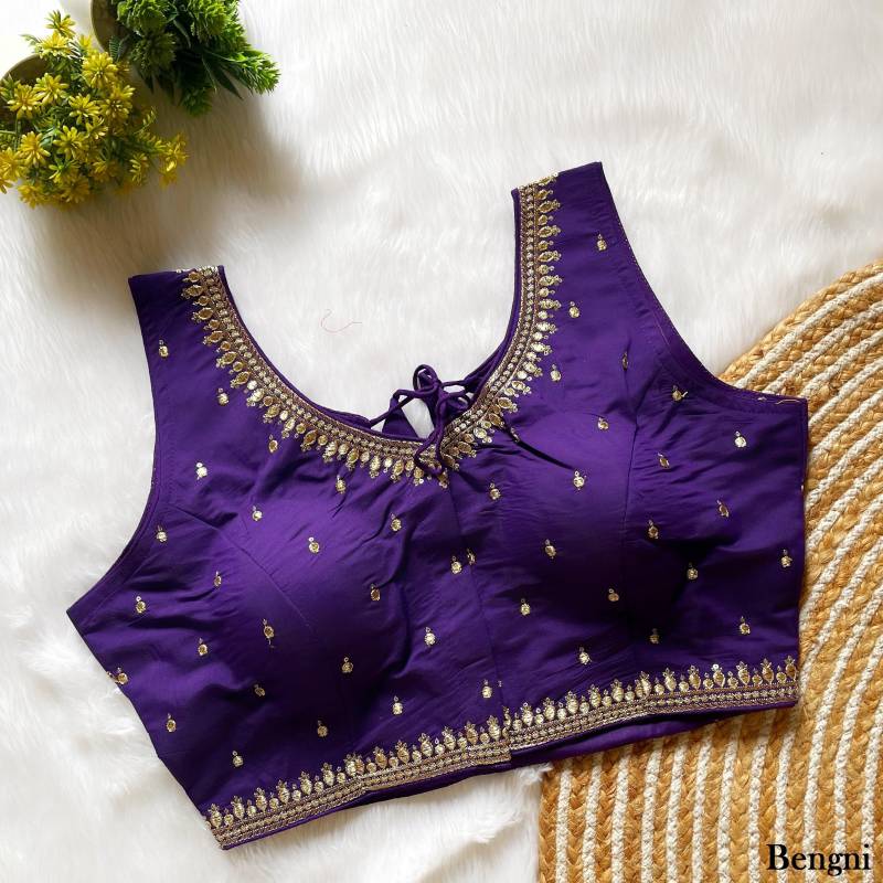 Image of Fab Meera 319 – Roman Silk Blouse with Sequins & Thread Embroidery (Front Hook) from Lehera Fashions
