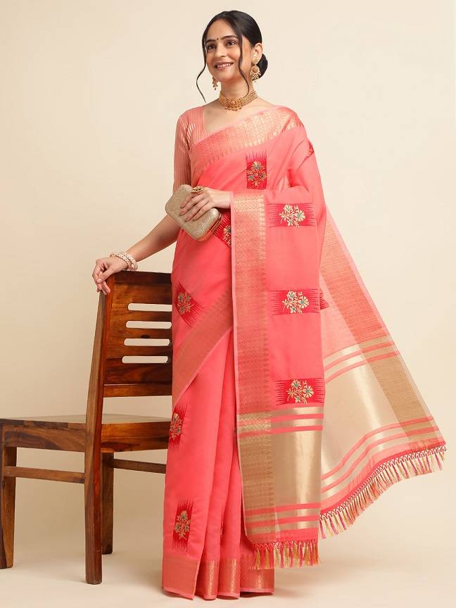 Image of Radiant Banarasi Silk Saree with Zari & Floral Motifs from Lehera Fashions