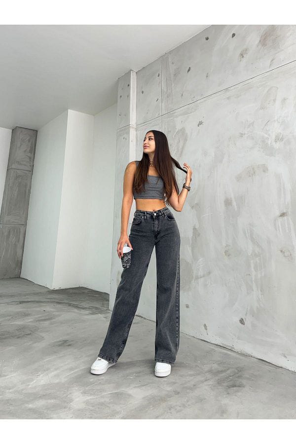 Image of Charcoal Black High-Waist Wide-Leg Denim Jeans for Women from Lehera Fashions