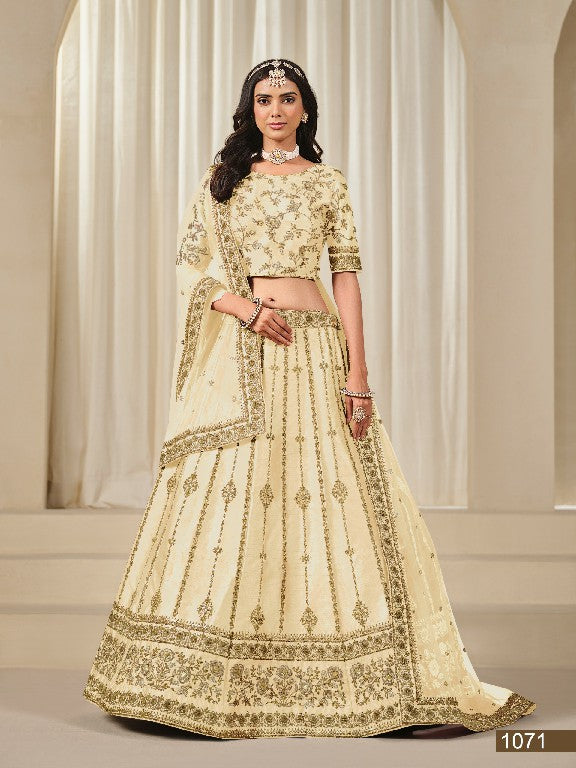 Image of Ivory Gold Art Silk Embroidered Lehenga – Perfect for Festivals & Celebrations from Lehera Fashions
