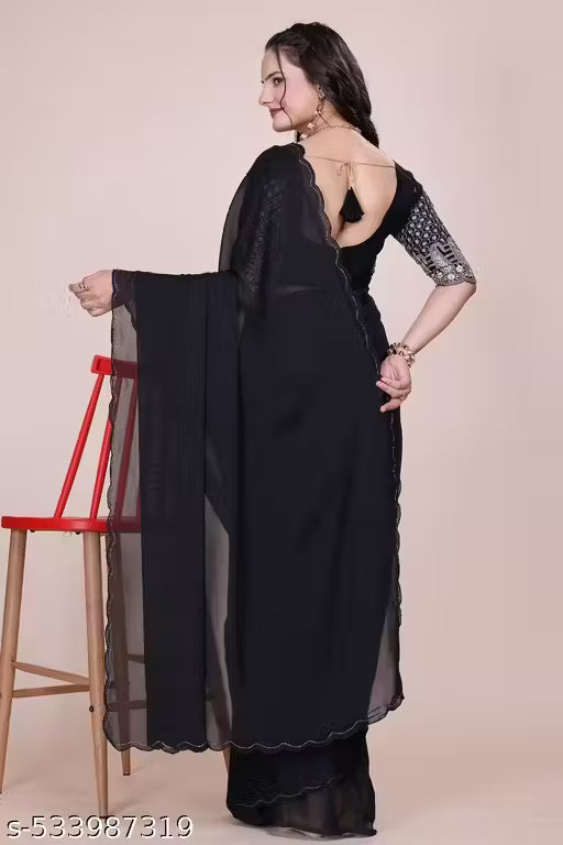 Chiffon Saree with Embroidered Blouse - Black