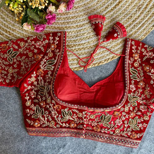 Heavy Embroidered V Neck Designer Velvet Bridal Blouse