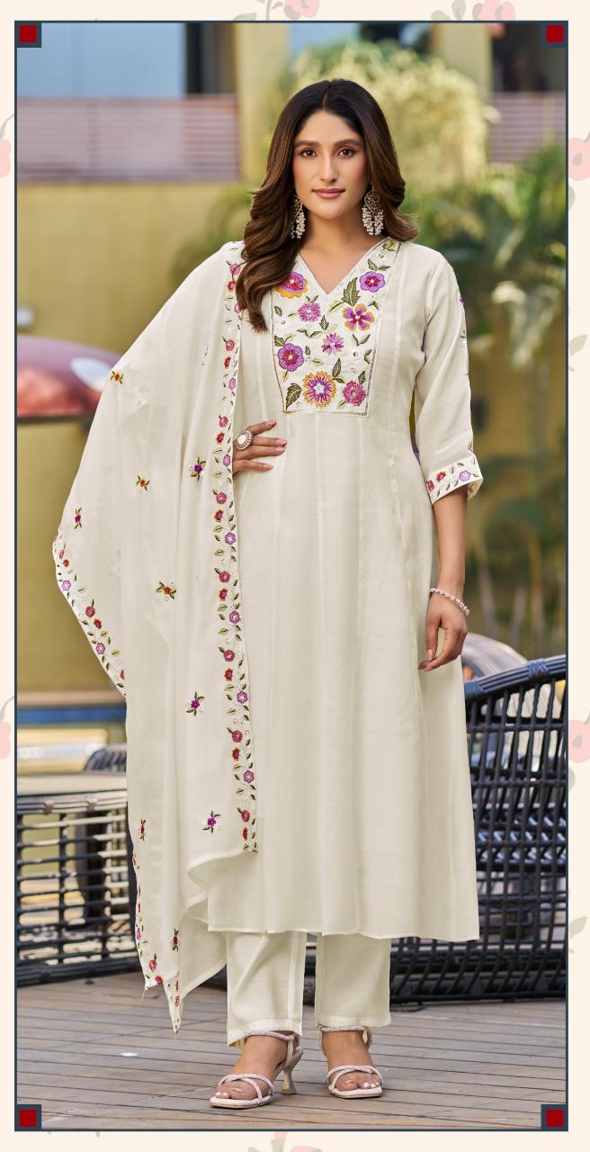 Ladies Flavour 3406 & 3407 White Chanderi Kurti Wholesale Catalog