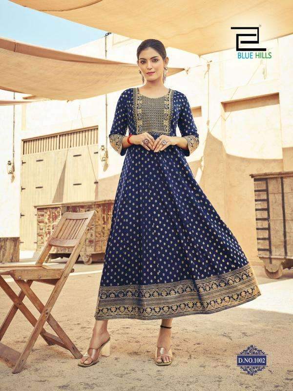 Blue Hills Urvashi Printed Rayon Anarkali Kurti Collection