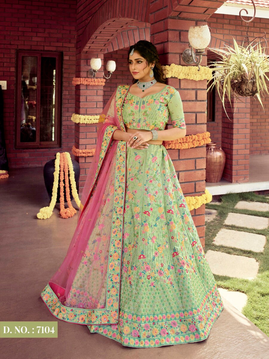 Image of Green Crop Top Lehenga Choli With Heavy Sequins And Plain Work from Lehera Fashions