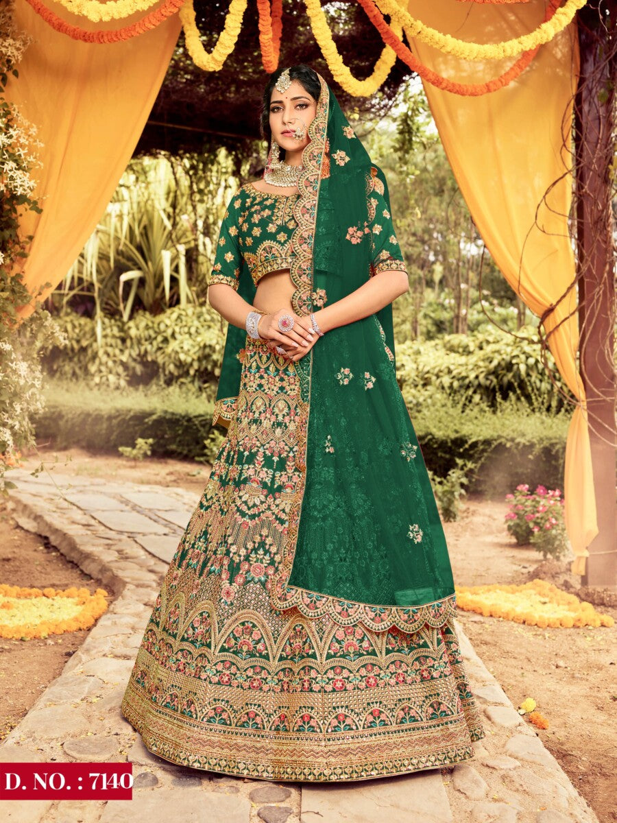 Image of Mehendi Green Art Silk Bridal Lehenga Choli from Lehera Fashions