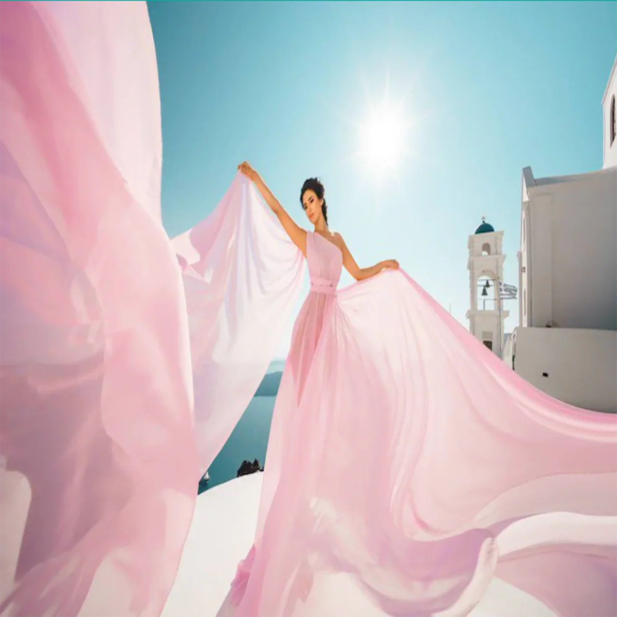 Image of Baby Pink Georgette Double Trail Pre-Wedding Gown from Lehera Fashions