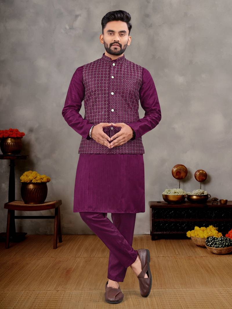 Banglori Silk Men's Kurta Pajama with Jacket