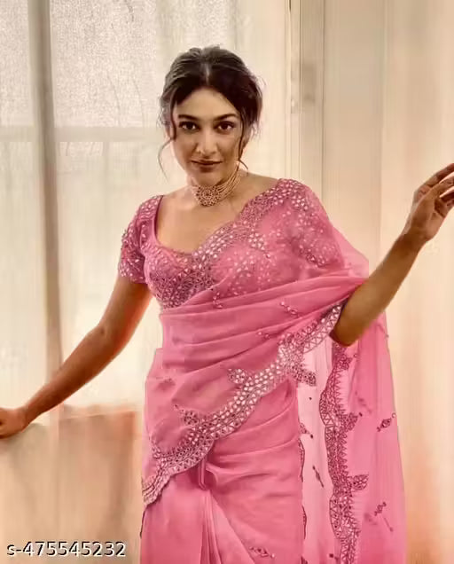Beautiful Embroidery with Real Mirror Work Saree