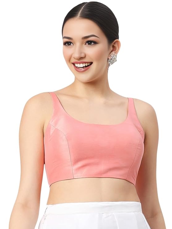 Biyu Women's Pastel Art Silk Sleeveless Readymade Saree Blouse - Image 1