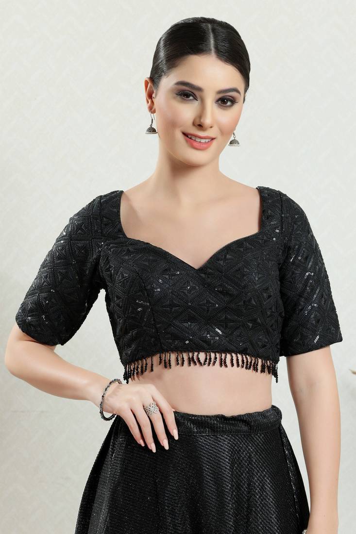Image of Women's Black Embellished Saree Blouse from Lehera Fashions