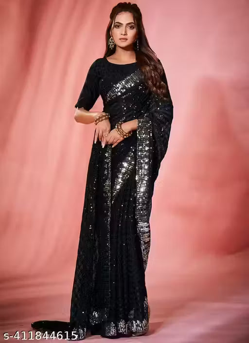 Black Georgette Saree for Party Wear with Sequins Work