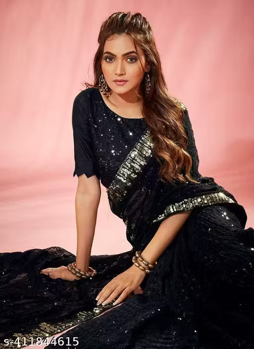 Black Georgette Saree for Party Wear with Sequins Work