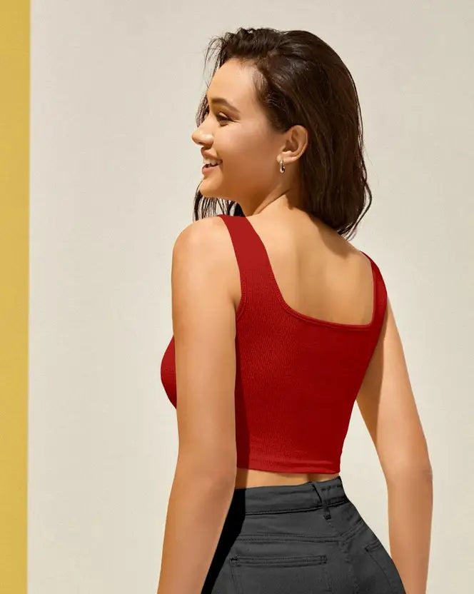 Bold Red Cotton-Blend Crop Top for Women