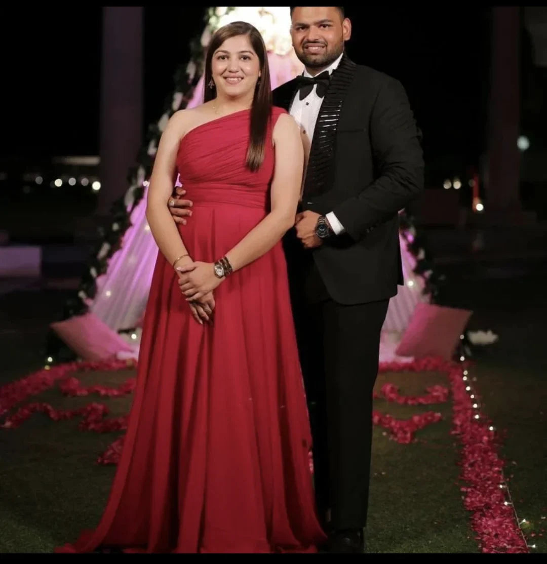 Image of Pre-Wedding - Cherry Red Floor-Length One-Shoulder Maxi Dress from Lehera Fashions