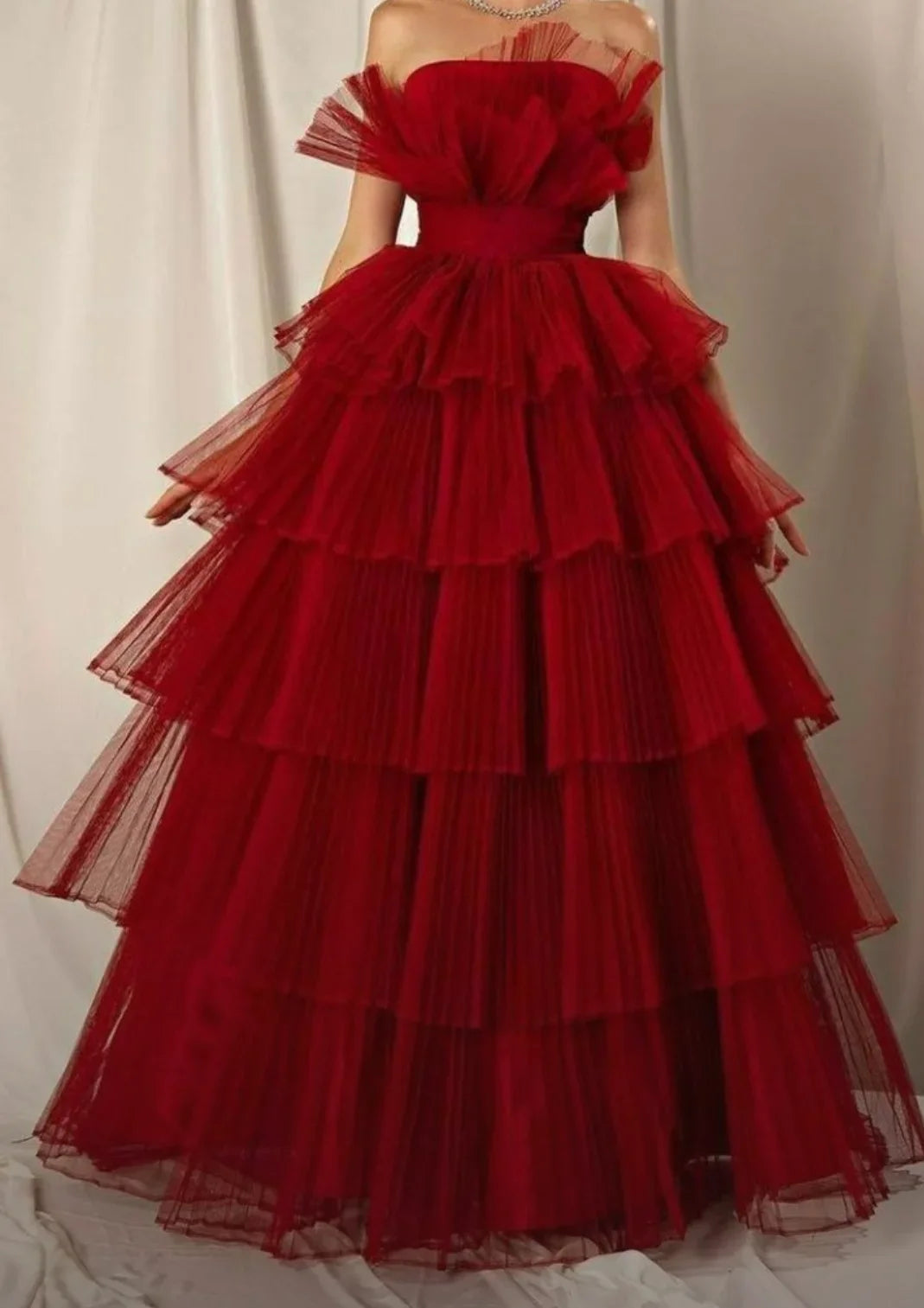 Image of Cherry Red Multiple Layered Occasion Wear Dress from Lehera Fashions