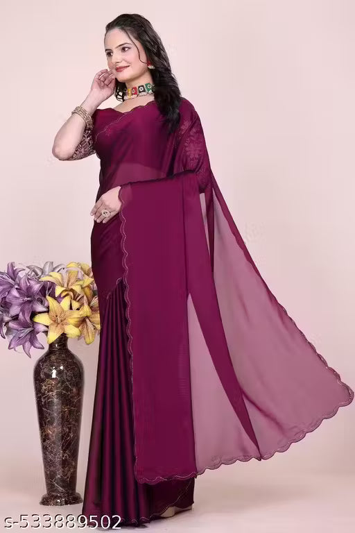 Chiffon Saree with Embroidered Blouse - Wine