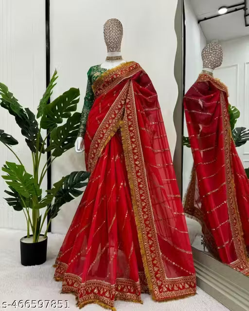 Designer Organza Saree with Organza Blouse Heavy Work