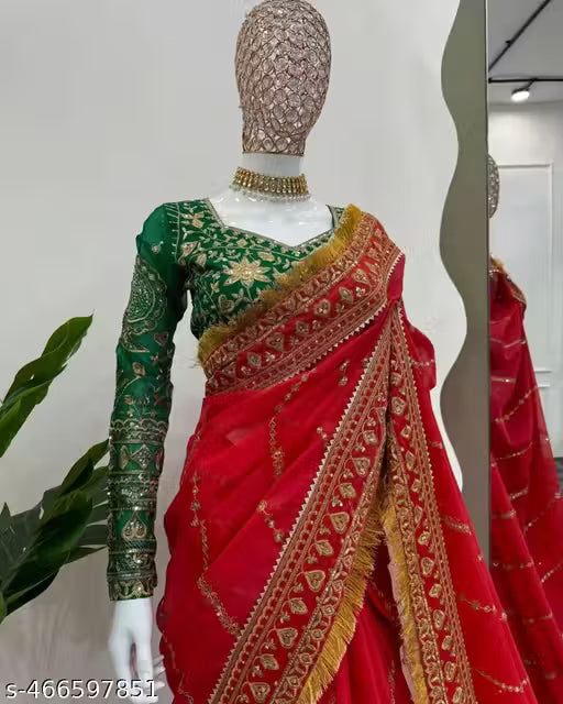 Designer Organza Saree with Organza Blouse Heavy Work
