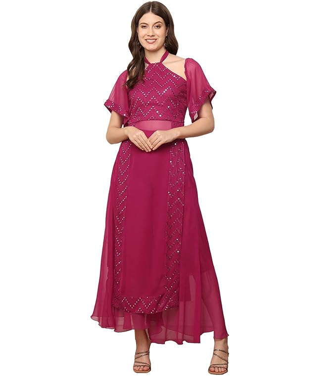 Image of Embroidered Georgette Kurti & Palazzo from Lehera Fashions