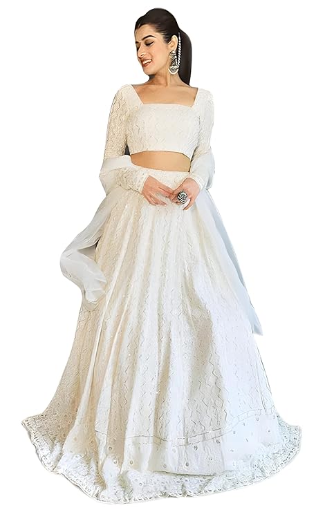Image of Embroidered Georgette Semi-stitched Lehenga from Lehera Fashions