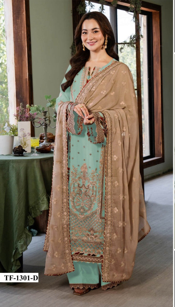 Image of Exquisite Pakistani Embroidered Georgette Suit in Aqua Blue from Lehera Fashions