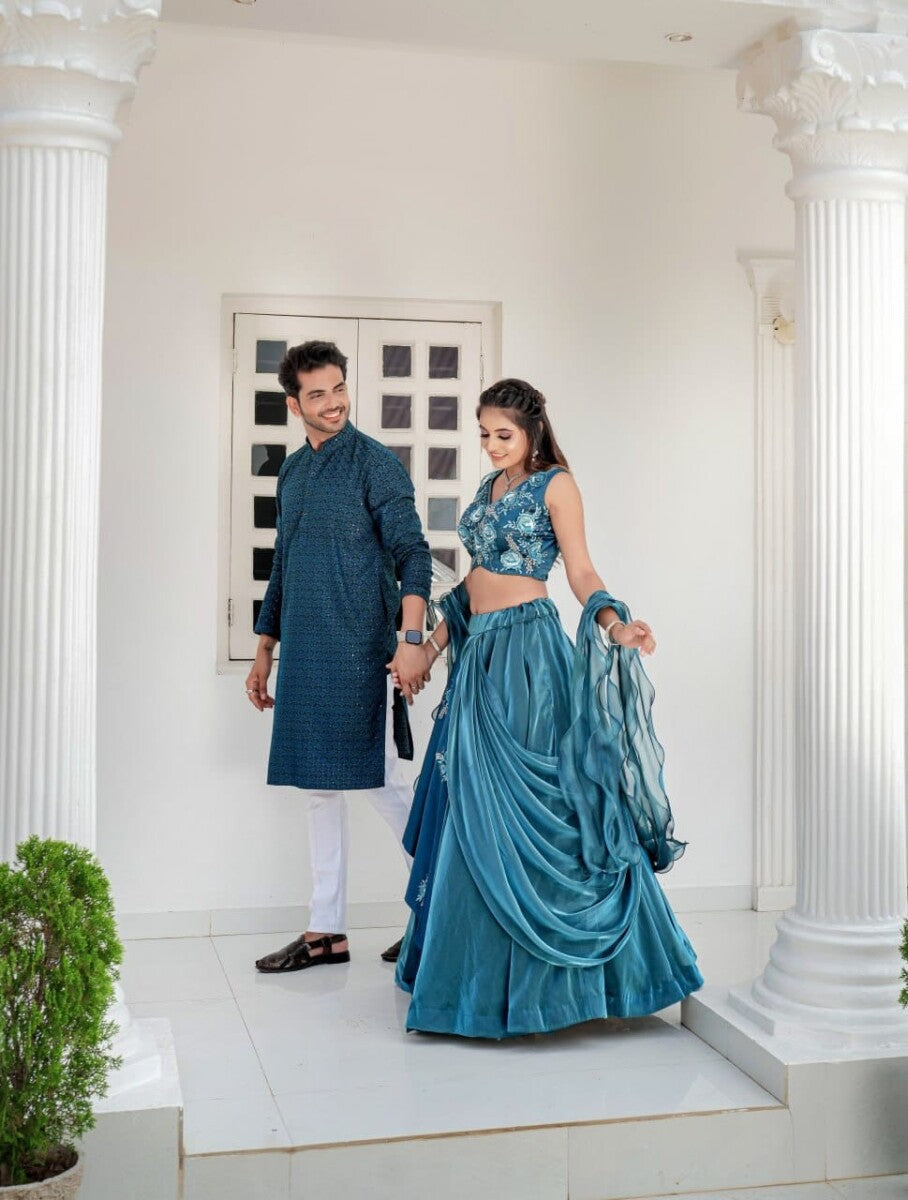Image of Exquisite Rama Lehenga Set with Heavy Embroidery from Lehera Fashions