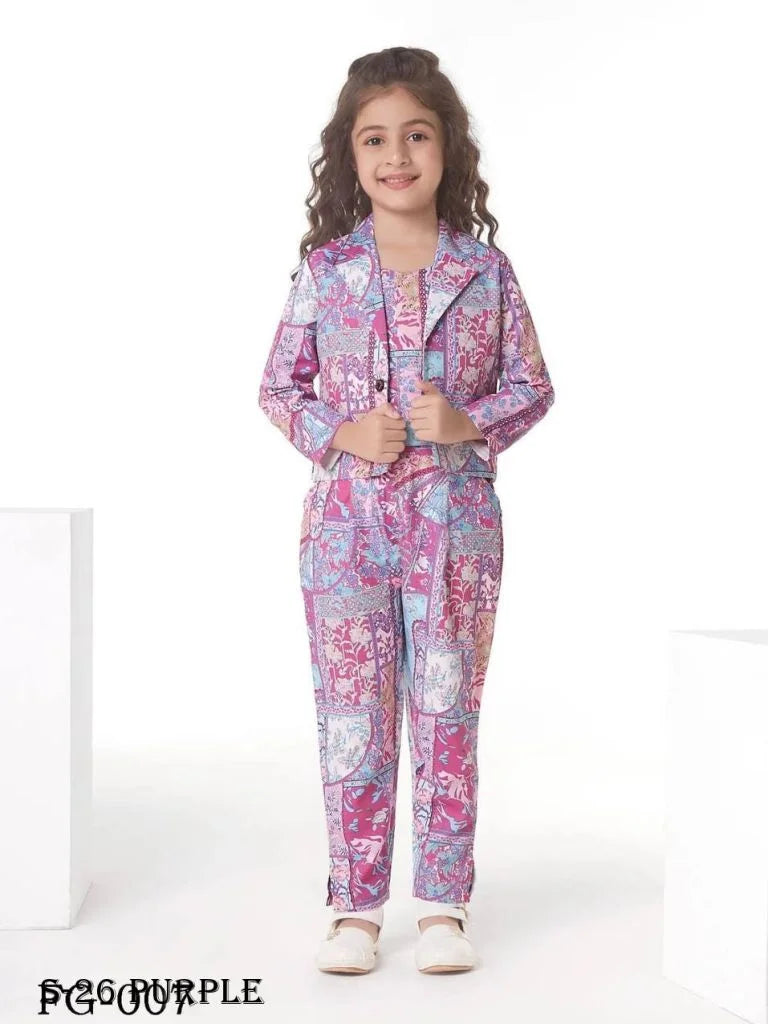 Image of Fancy Party Wear Kids Crop Top And Pant With Blazer from Lehera Fashions