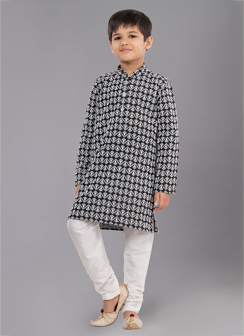 Image of Cotton Silk Kids Kurta Pajama with Embroidery Work - Festival Wear from Lehera Fashions