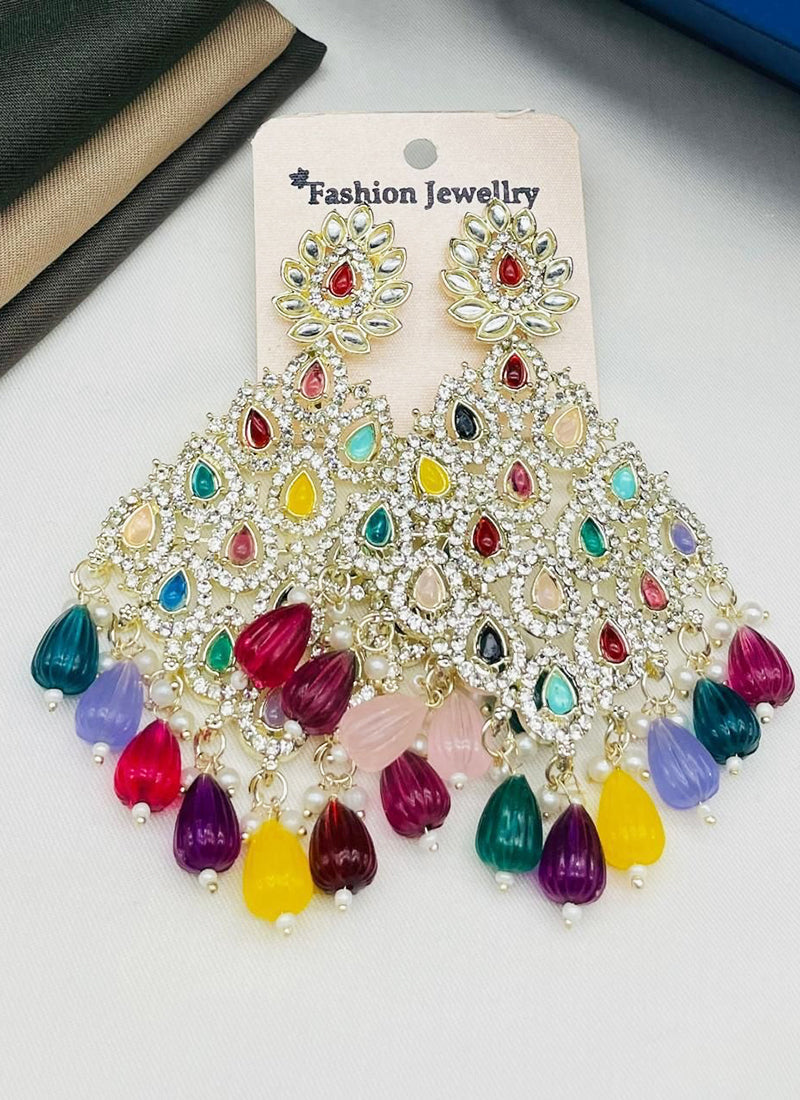 Image of Festival Wear Multi-Color Gold Plated Kundan and Dangle Earrings from Lehera Fashions
