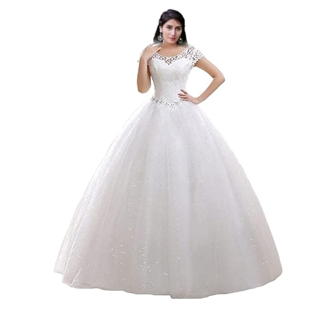 Image of GOWNLINK White Full-Stitched Layered Christian & Catholic Wedding Ball Gown with Extra Sleeves from Lehera Fashions