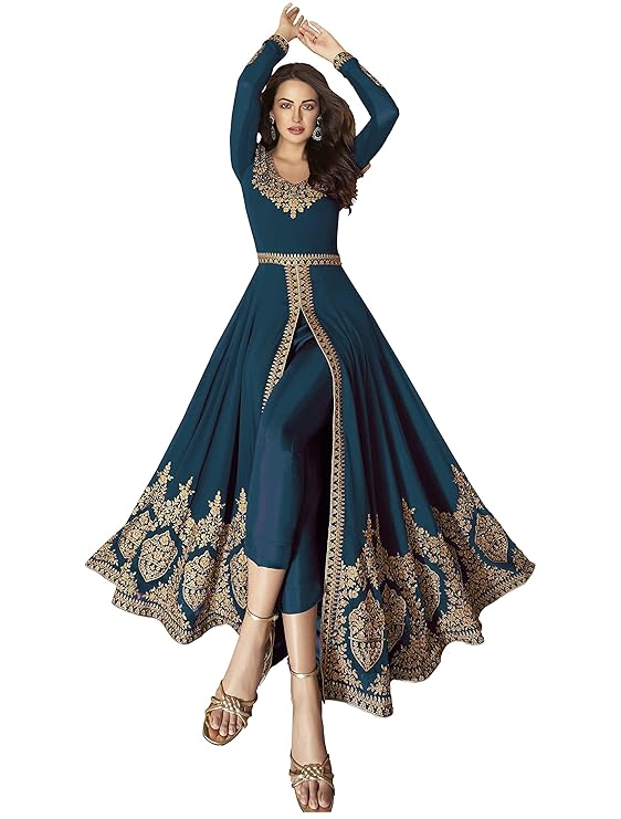 Image of Georgette Dupatta Embroidered Front Slit Anarkali Dress from Lehera Fashions