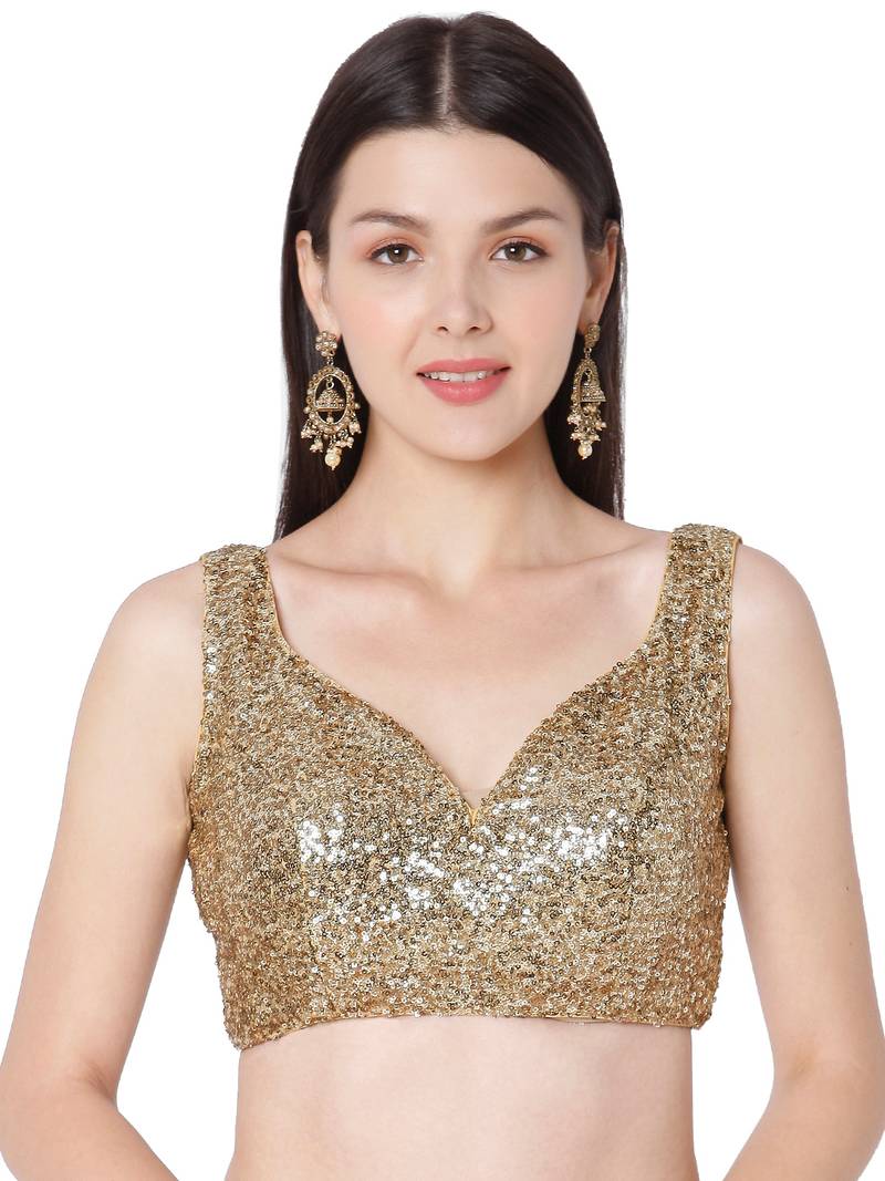 Image of Golden Silk Blend Sequin Work Readymade Blouse from Lehera Fashions