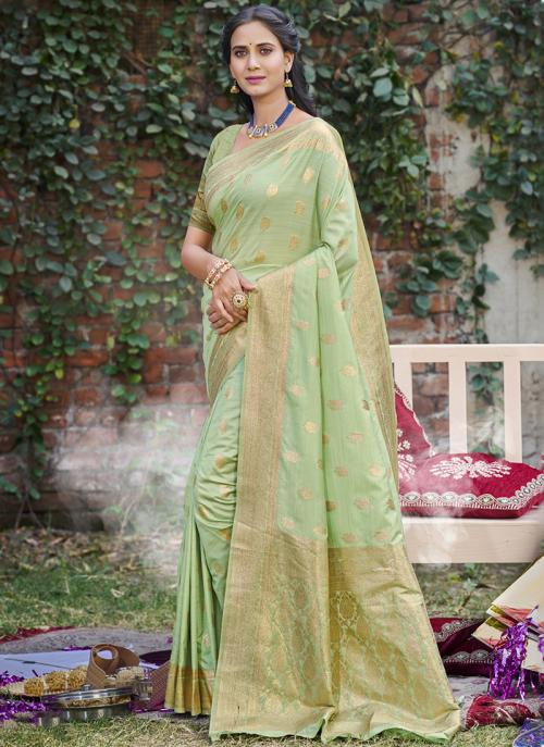 Image of Green Silk Weaving Party Wear Saree from Lehera Fashions