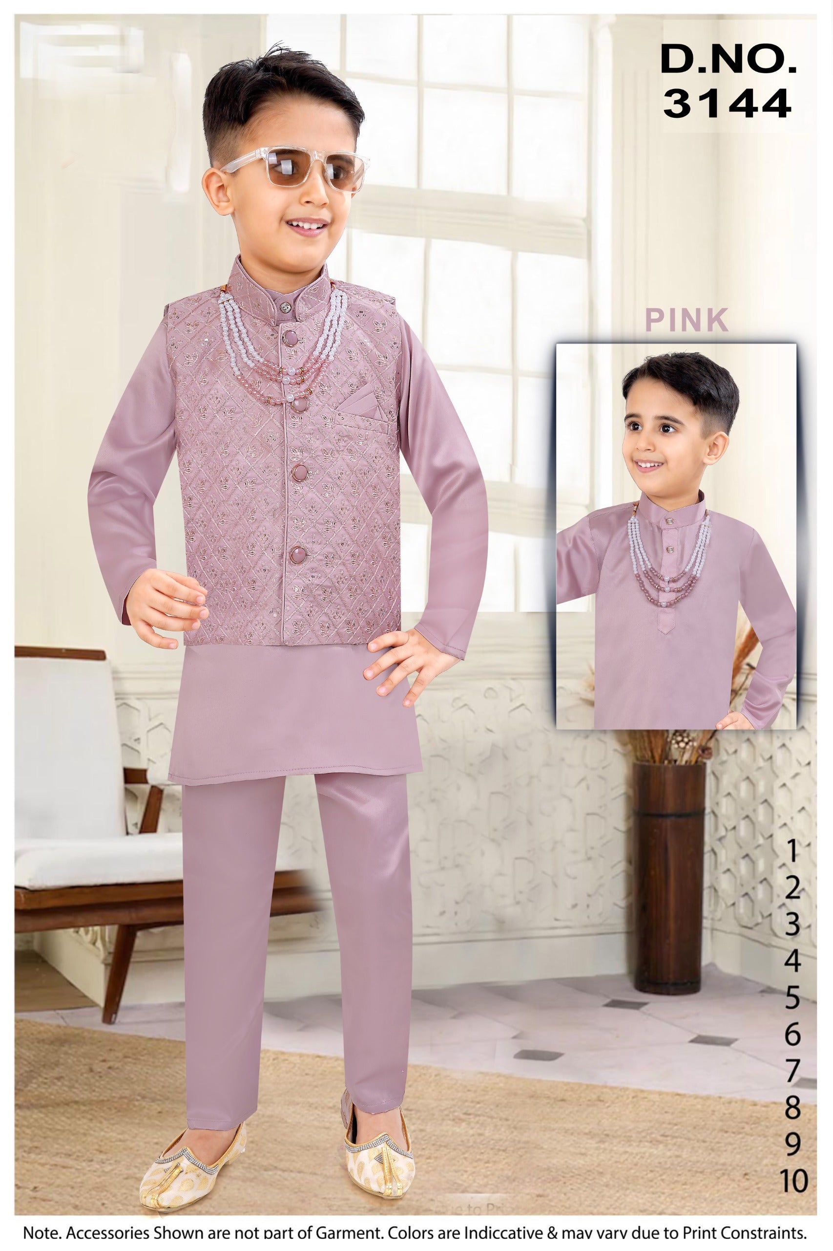 Image of Kids Heavy Fabric Kurta Set with Jacket, Payjama & Mala – Lehera Fashions NZ from Lehera Fashions