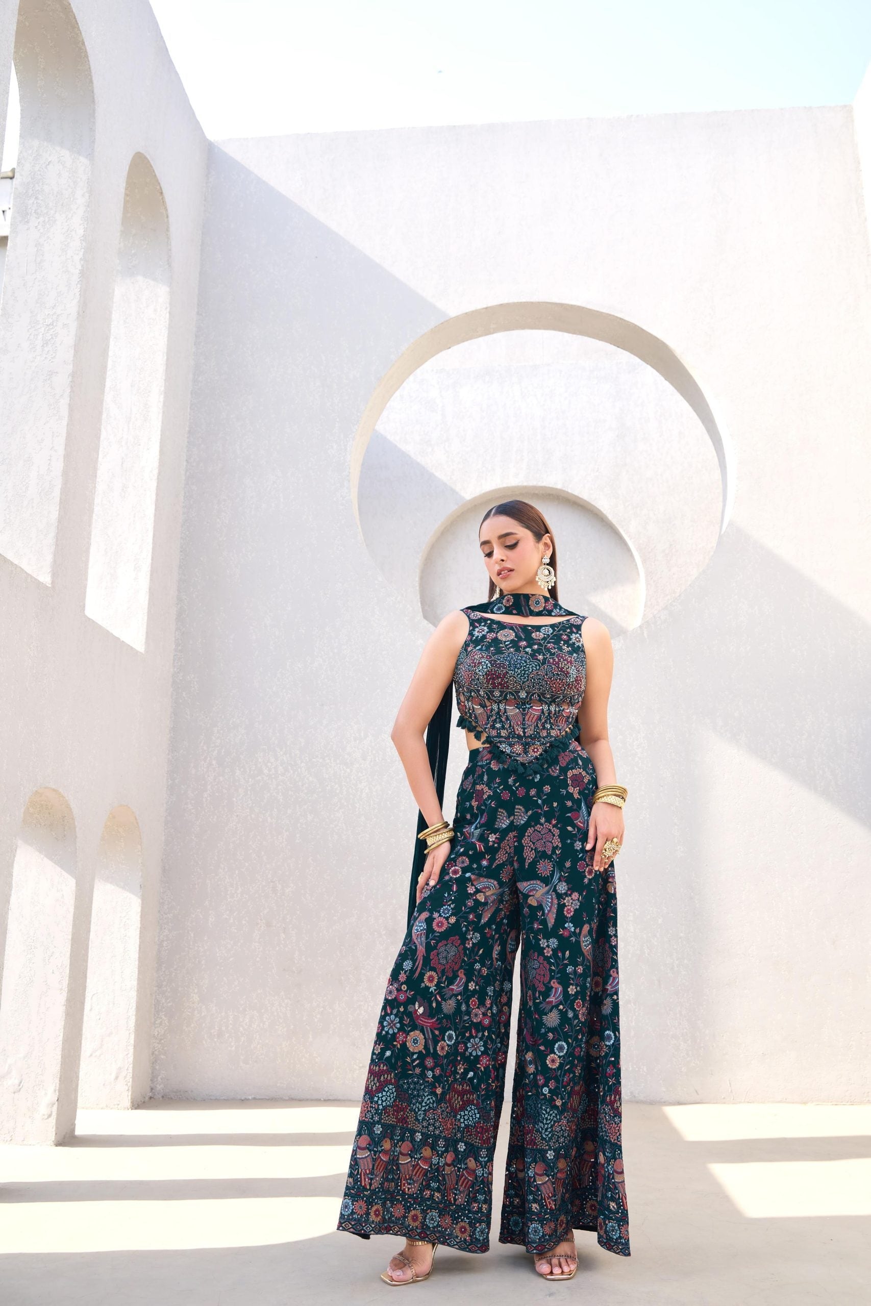 Image of Diwali Special Hand Work Premium Jacquard Plazzo Suit Set from Lehera Fashions