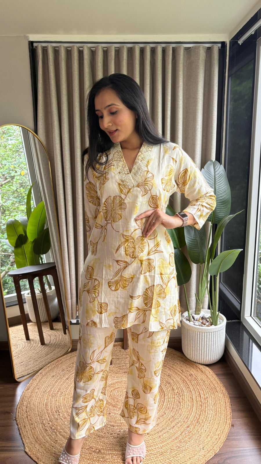 Image of Pure Cotton Imported Dobby Embroidered Coord Set with Palazzo Pant from Lehera Fashions