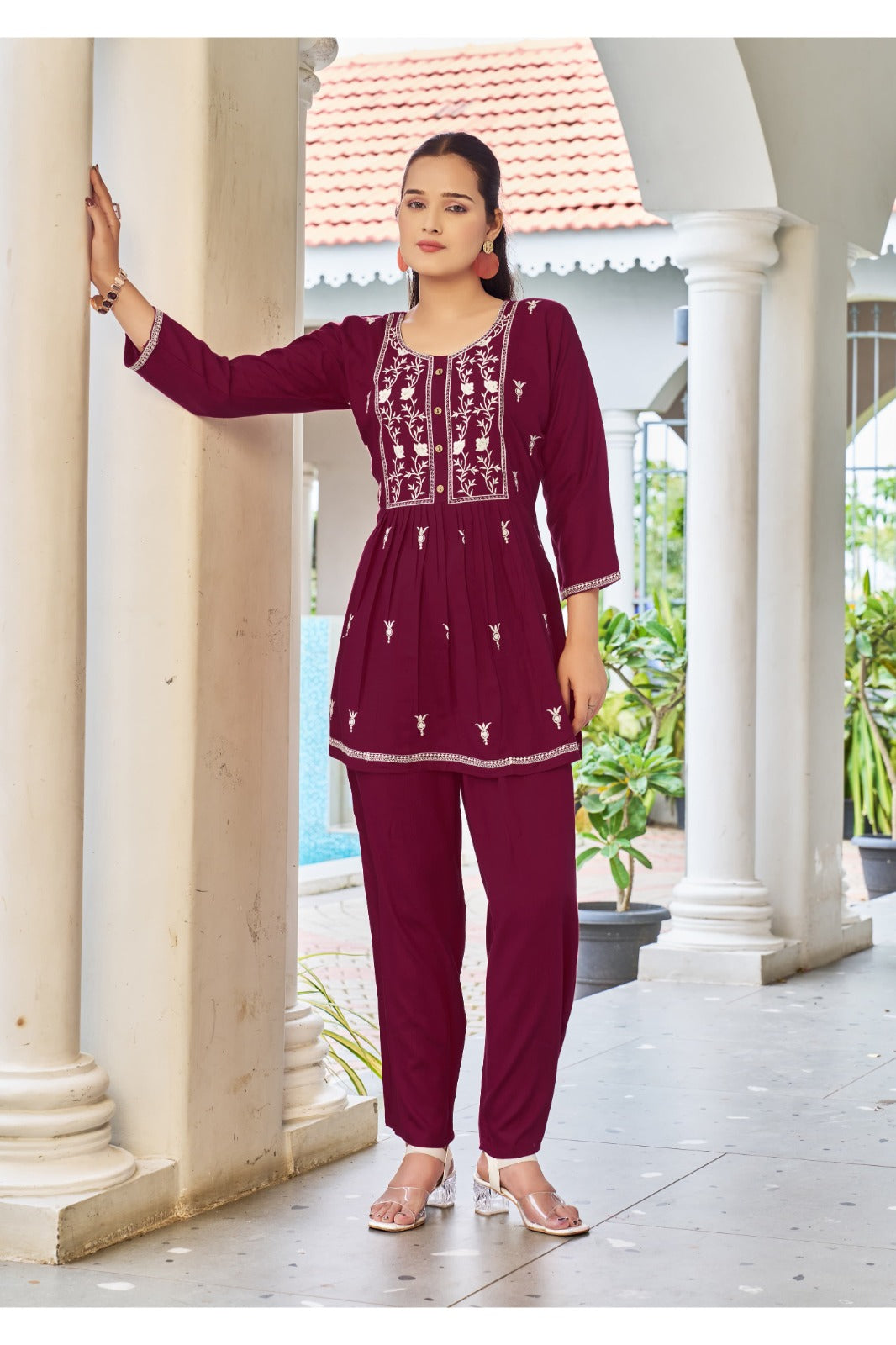 Image of Fancy Heavy Rayon Slub Embroidered Co-ord Set (Pack of 6 Designs) from Lehera Fashions