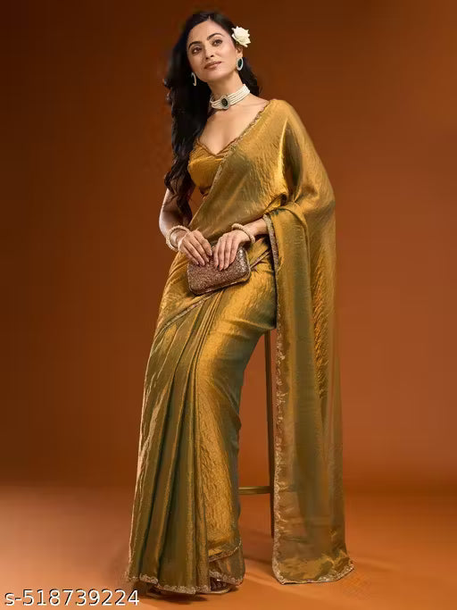 Julee Women's Chiffon Solid Saree
