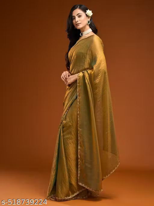 Julee Women's Chiffon Solid Saree