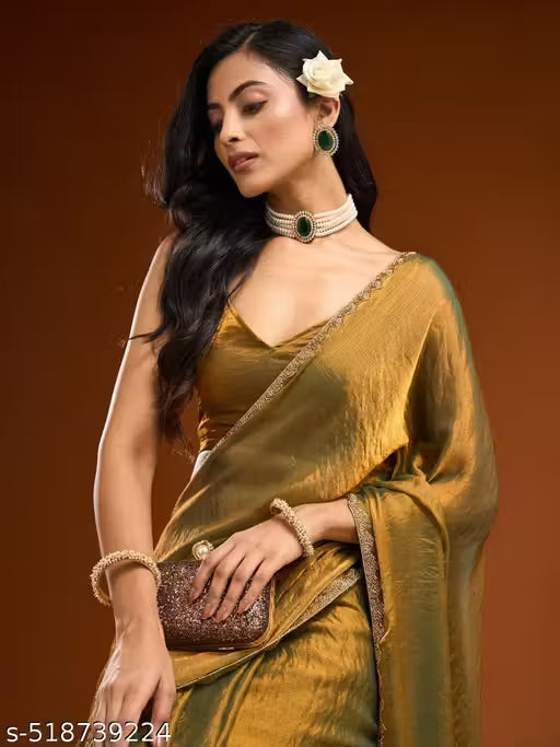 Julee Women's Chiffon Solid Saree
