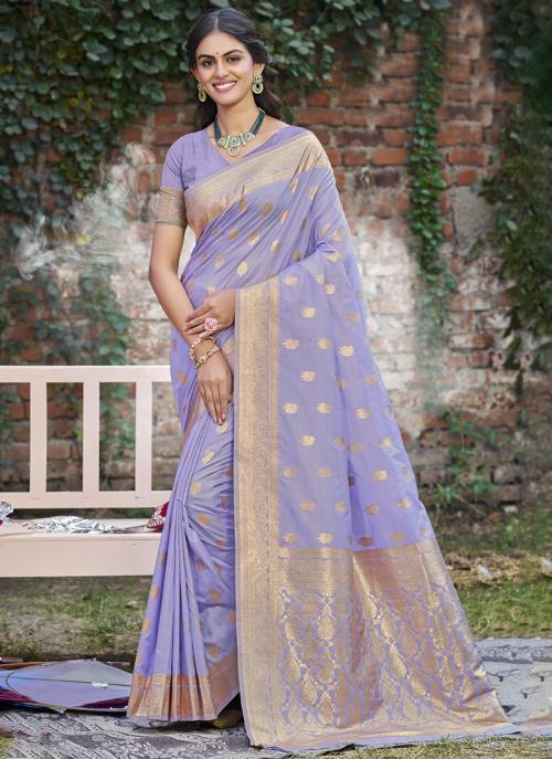 Image of Lavender Silk Weaving Party Wear Saree from Lehera Fashions